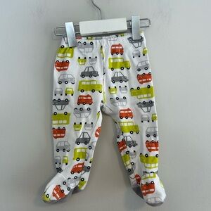 Petit Lem 6m grey, red & green car print footed pants